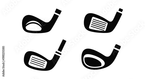 Four black golf club heads in a minimalist silhouette