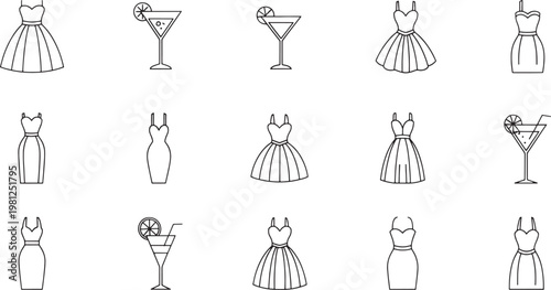 Black and white of women in various dresses and poses fashion clothing