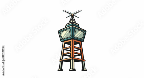 Cartoon control tower with antenna on top