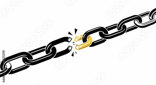 Black chain with a broken link, replaced by a glowing golden link