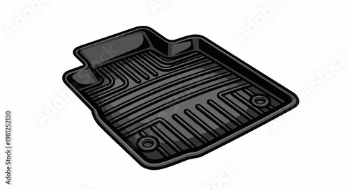 Black car floor mat with raised edges and ribbed texture