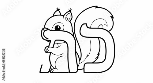 Cartoon squirrel forming the shape of the letter 'S' with its body