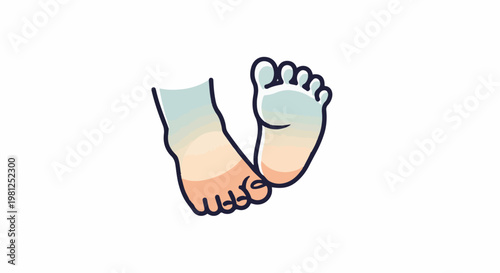 Cartoon feet, one slightly behind the other, with soft color shading