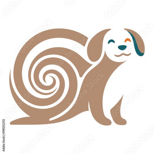 Stylized dog with a spiral shell pattern on its back