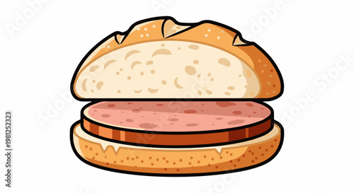 Cartoon style illustration of a round bread roll with sliced meat