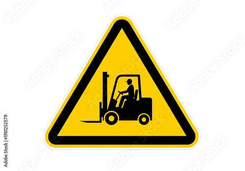 Yellow warning sign featuring forklift symbol for workplace safety and hazard awareness