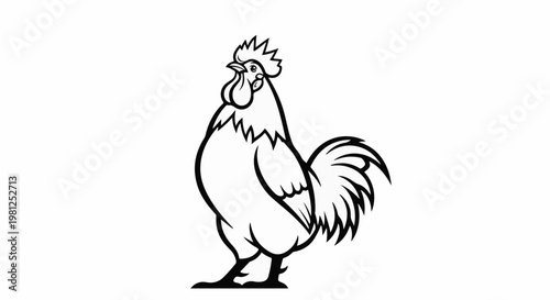 Bold black and white illustration of a proud rooster standing tall