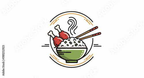 Bowl of rice with drumsticks and chopsticks, stylized