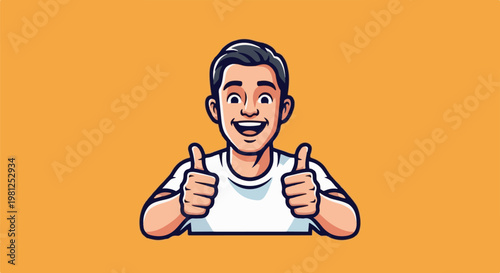 Cheerful young man gives two thumbs up