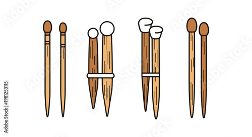 Bamboo Knitting Needles Line minimal simple abstract vector