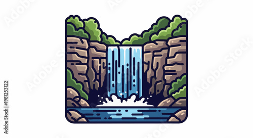 Cascading waterfall plunges into a serene pool amidst lush cliffs