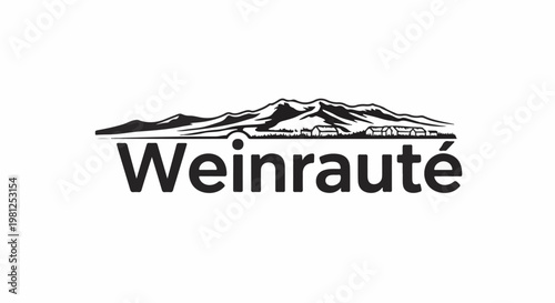 Black silhouette of a mountain range above a village with text below