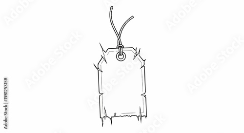 Blank tag with torn edges and rough string tied through a metal eyelet
