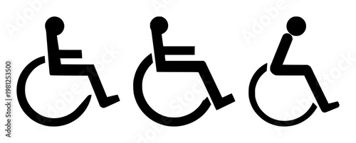 Wheelchair access symbol set with a solid black icon featuring accessibility, disability, mobility with graphic and pictogram