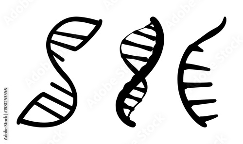 DNA helix set with a solid black icon and simple two-tone design featuring a genetic code, deoxyribonucleic acid, scientific research with biology and medicine