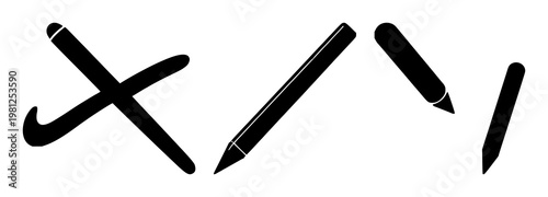 Digital signature stylus pen set with a solid black icon on white background featuring stylus, pen, signature with illustration and vector