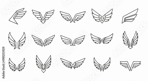 Collection of stylized wing emblems in a minimalist outline design