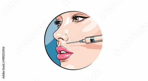 Close-up profile of a woman receiving a cosmetic injection into her lip