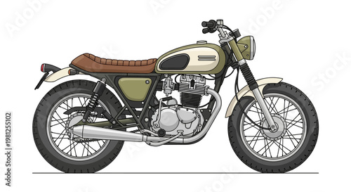 Vintage motorcycle with brown seat.