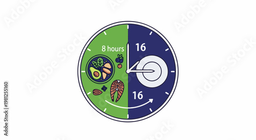 Clock divides into 8 hours for food and 16 hours fasting