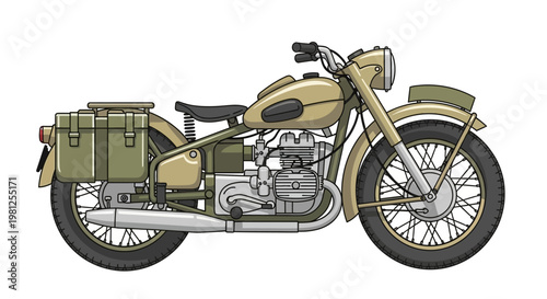 Vintage Military Motorcycle with Side Cases.