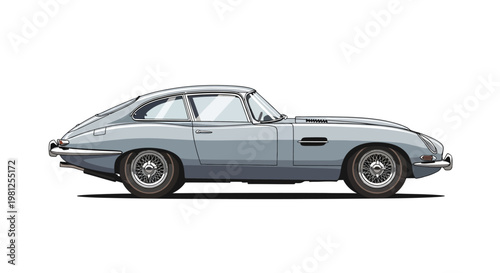 Classic silver vintage sports car side.