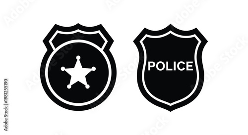 Two black police badges with a star and text a dark silhouette