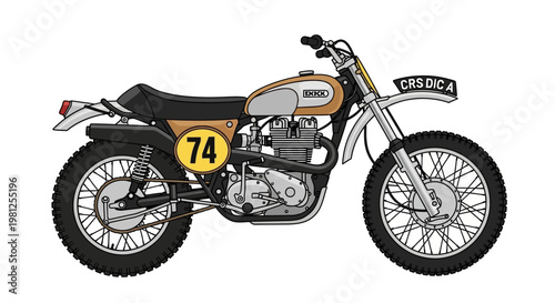 Classic Motorcycle Number 74 Illustration.