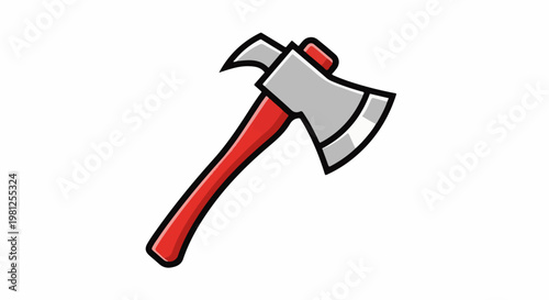 Cartoon ax with a red handle and silver head on white