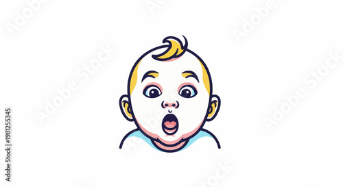 Cartoon baby face expressing surprise with wide eyes and open mouth