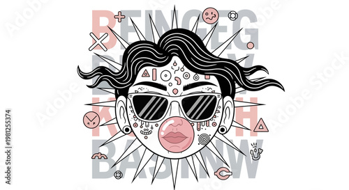 Cool Person with Sunglasses and Bubblegum Pop Art Style.