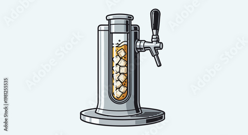 Chilled beverage dispenser with ice cubes and tap