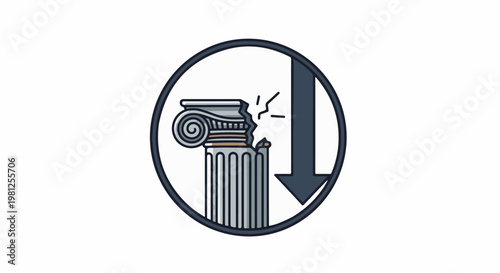 Broken ancient column with downward arrow icon