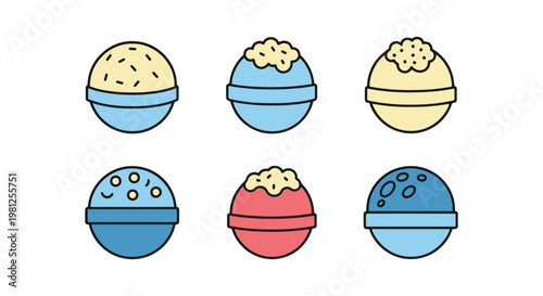 Bath bombs Line art vector simple abstract colorful