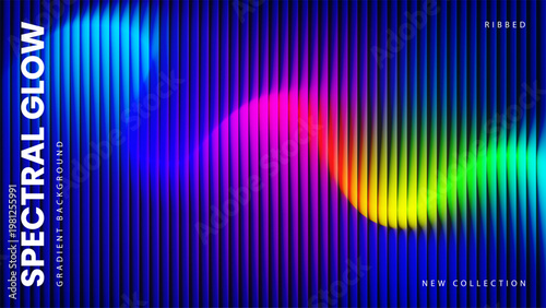 Abstract gradient background with ribbed spectral glow on dark backdrop. Vector for web and print. Modern design for posters, banners, branding and social media.
