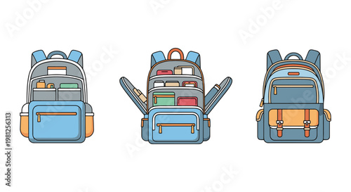 Backpack organizer Line art creative simple shapes vector