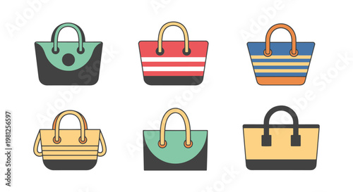 Beach Bag Line art vector set creative clean illustration