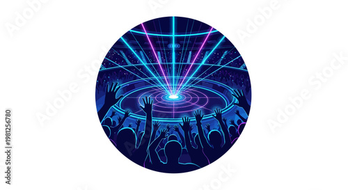 neon-lit crowd enjoying concert with laser beams