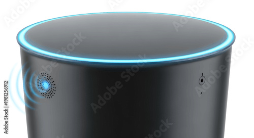 Smart speaker with glowing blue light on top