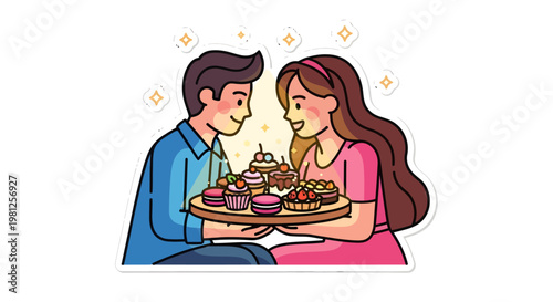 Couple sharing food and romantic dinner together happily
