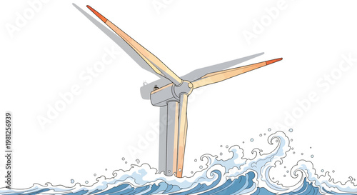 offshore wind turbine in ocean waves renewable energy