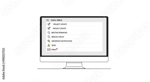 Email inbox on computer monitor screen with notifications and messages on isolated white background vector