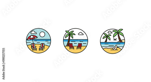 Beach Line art vector set clean color pattern