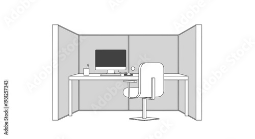 Office workstation cubicle with computer and chair isolated on white background vector