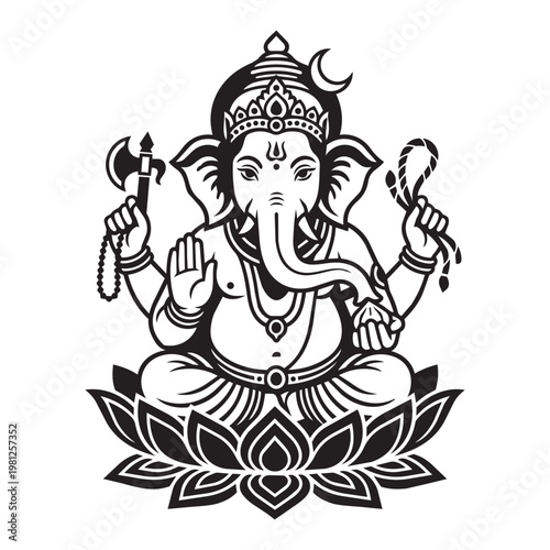 Lord Ganesh Vector Illustration | Black & White High-Contrast Art