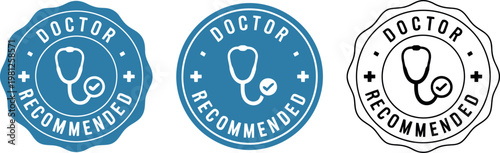 Doctor Recommended Badge Set with Stethoscope Icon – Medical Approval Seal Vector Collection