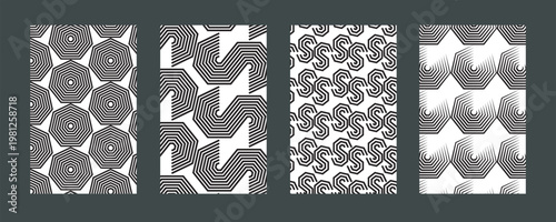 Four black and white geometric patterns on white backgrounds 2