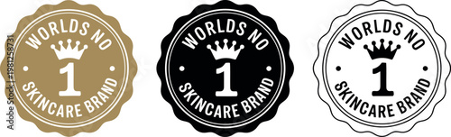 World's No. 1 Skincare Brand Badge Set in Gold, Black, and White for Product Labeling and Marketing
