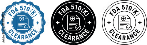 FDA 510(k) Clearance Badge Icons Set – Medical Device Approval Certification Labels in Blue, Black, and White