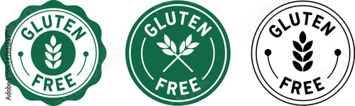 Set of Gluten Free Labels and Badges in Green and Black for Food Packaging and Product Branding